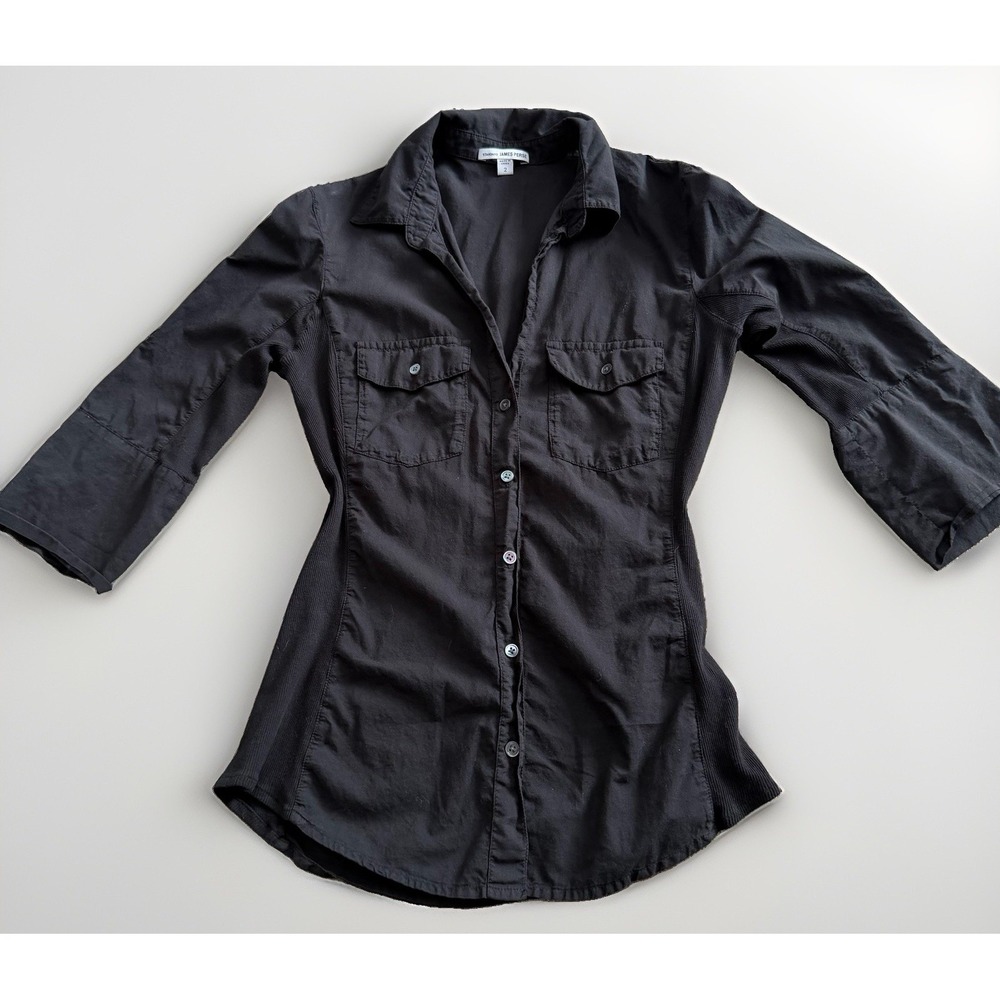 James Perse Sheer Slub Side Panel Shirt Black Size 2 M $185